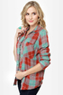 Hurley Wilson Turquoise and Red Flannel Plaid Top