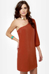 C\'mon Get Happy One Shoulder Burnt Orange Dress