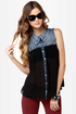 Sweet Caroline Denim and Black Button-Up Top