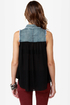 Sweet Caroline Denim and Black Button-Up Top