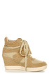 Soda Bright Light Tan and Taupe Velcro Wedge Sneakers