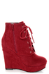 Promise Magnum Wine Red Lace-Up Wedge Booties