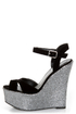 Qupid Kunis 09 Black Velvet and Silver Sparkles Platform Wedges