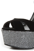 Qupid Kunis 09 Black Velvet and Silver Sparkles Platform Wedges