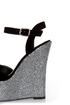 Qupid Kunis 09 Black Velvet and Silver Sparkles Platform Wedges