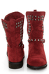 Promise Abigail Wine Red Studded Motorcycle Ankle Boots