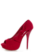Adele 1 Red Velvet Peek-a-Bow Platform Pumps
