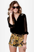 Mink Pink Outrageous Fortune Slashed Baroque Print Jean Shorts