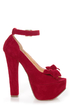 Luichiny Van Essa Red Knotty Bow Peep Toe Platform Heels