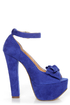 Luichiny Van Essa Cobalt Blue Knotty Bow Peep Toe Platform Heels