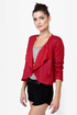 Drawstring Section Cropped Red Jacket