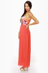 Skip to My Luau Strapless Coral Red Maxi Dress