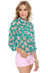 Boutonniere Up Sheer Floral Print Top