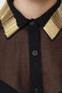 Bead-sy Bee Sheer Black Button-Up Top