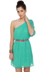 Ticker Tape Parade One Shoulder Mint Dress