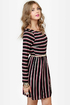 First In Line Black Striped Dress