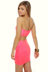 Cutting In Strapless Neon Pink Dress