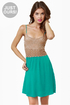 Picture Perfect Taupe and Teal Dress