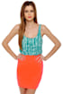 Solstice Party Blue and Neon Orange Dress
