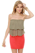 Time Flies Strapless Coral Red and Grey Dress
