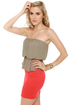 Time Flies Strapless Coral Red and Grey Dress