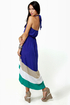 Border Up Blue High-Low Halter Dress