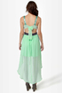 Crank up the sequin-frequency with the High Sequin-cy Mint Green High-Low Sequin Dress! Sequin bodice with a tie back, side cutouts, and a high-low chiffon skirt.