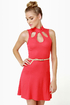 Triple Scoop Sleeveless Red Dress