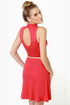 Triple Scoop Sleeveless Red Dress
