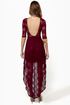 Wish You Were Sheer Burgundy High-Low Lace Dress