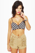 Half Time Navy Blue Striped Bra Top