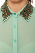 Your True Collars Shine Beaded Sage Green Top