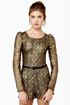 Sunset Hills Black and Gold Belted Lace Romper