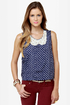 Collar-ship Award Navy Blue Polka Dot Tank Top