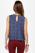 Collar-ship Award Navy Blue Polka Dot Tank Top