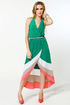 Border Up Green High-Low Halter Dress