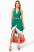 Border Up Green High-Low Halter Dress