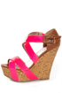 Qupid Finder 48 Neon Pink Patent Platform Wedges
