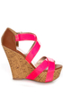 Qupid Finder 48 Neon Pink Patent Platform Wedges