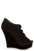 Yoki Miriam Black Cutout Peep Toe Shootie Wedges