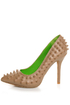 Anne Michelle Sensuous 19 Taupe Studded Pointed Pumps