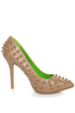 Anne Michelle Sensuous 19 Taupe Studded Pointed Pumps