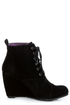 Blowfish India Black Fawn Lace-Up Wedge Booties