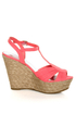 Bamboo Booster 03 Pink Linen T-Strap Espadrille Wedges