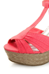 Bamboo Booster 03 Pink Linen T-Strap Espadrille Wedges