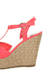 Bamboo Booster 03 Pink Linen T-Strap Espadrille Wedges