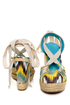 Bamboo Dorine 03 Teal Ikat Ankle Ribbon Espadrille Wedges