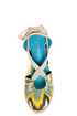 Bamboo Dorine 03 Teal Ikat Ankle Ribbon Espadrille Wedges
