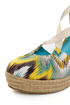 Bamboo Dorine 03 Teal Ikat Ankle Ribbon Espadrille Wedges