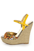 Bamboo Driven 69 Yellow Multi Print Espadrille Wedge Sandals
